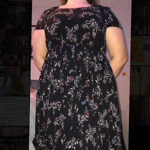 Floral Empire waist dress with laced shoulder